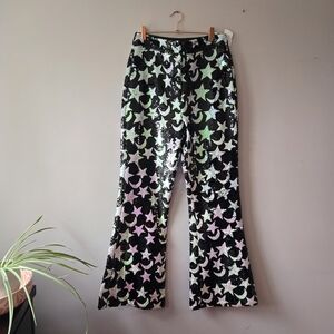 Nasty Gal Black and Silver Sequin Star Womens Bottoms